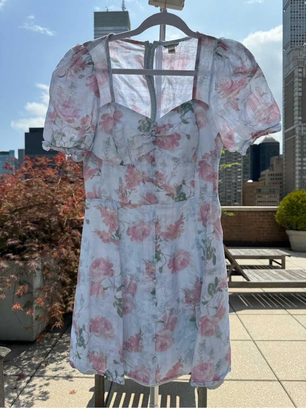 Guess Summer 100% Cotton Mini Dress with Pink Floral Motif